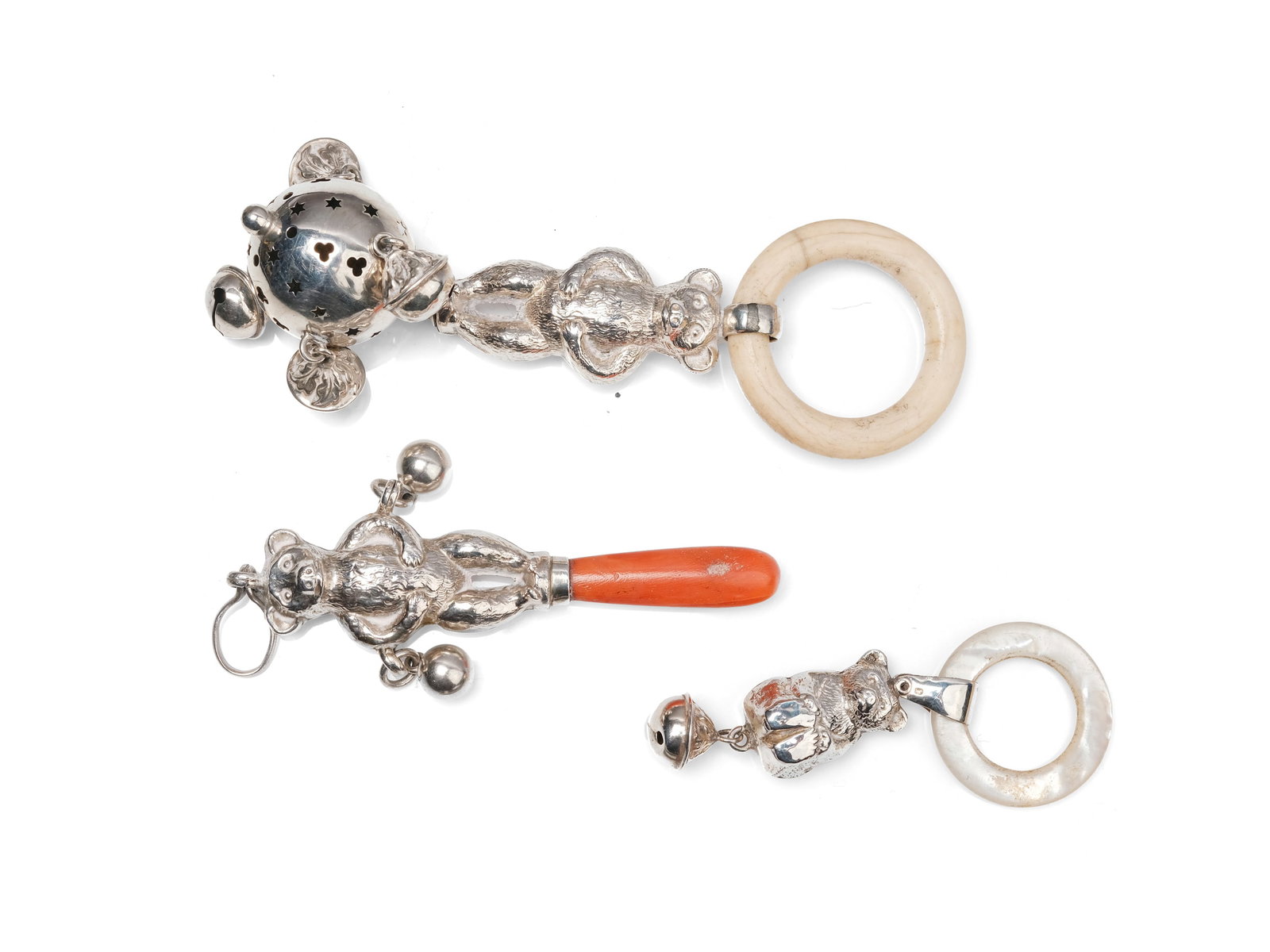 3 BABY RATTLES, HALLMARKED SILVER (1 of 2)