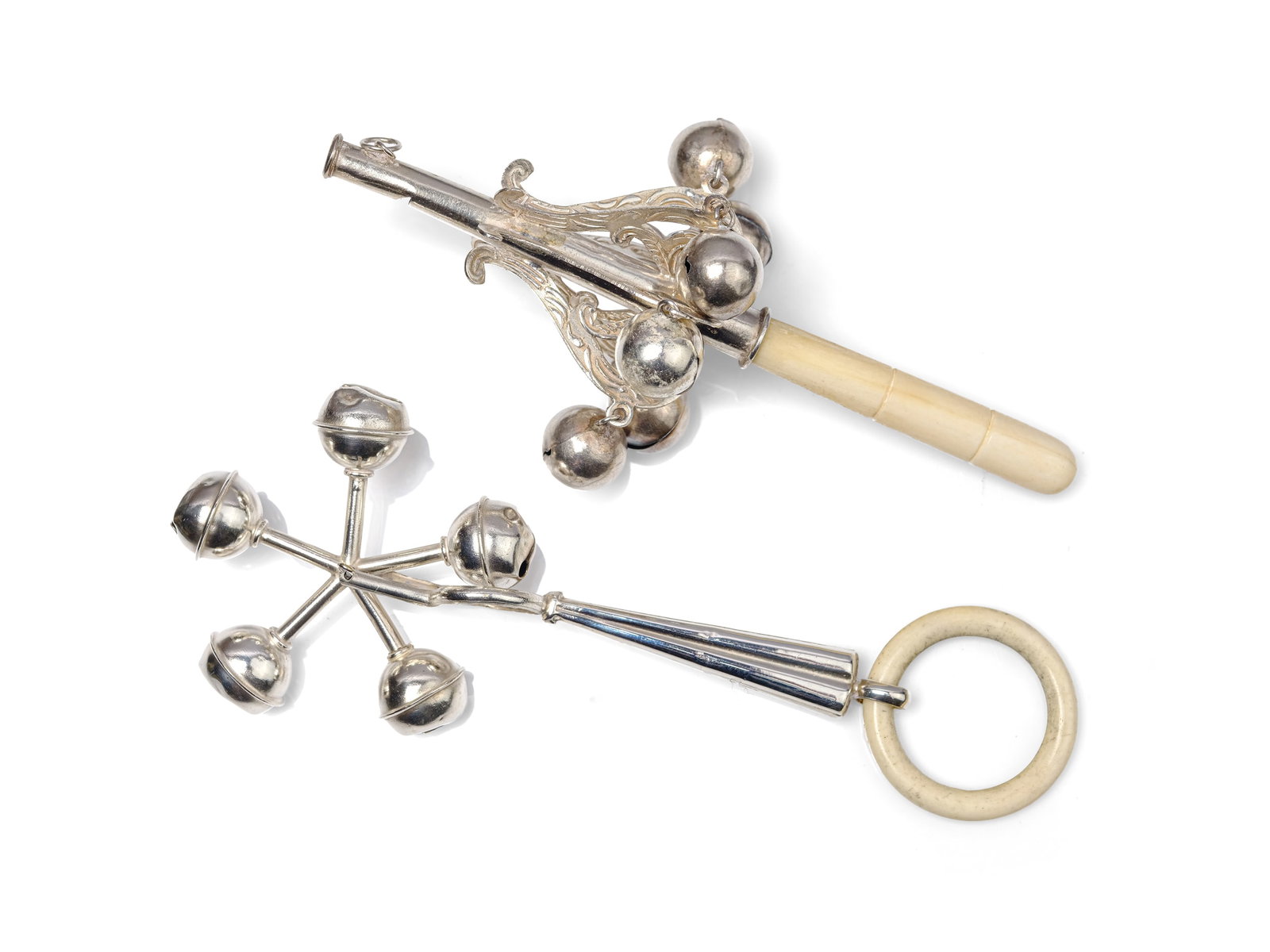 PAIR OF BABY RATTLES, SILVER-PLATED (1 of 2)