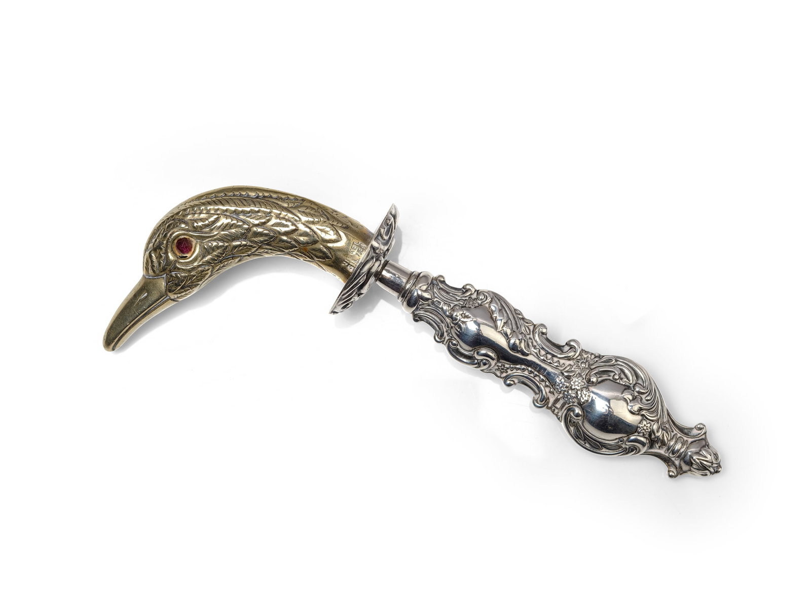 BABY RATTLE, BRASS AND SILVER-PLATED (1 of 1)