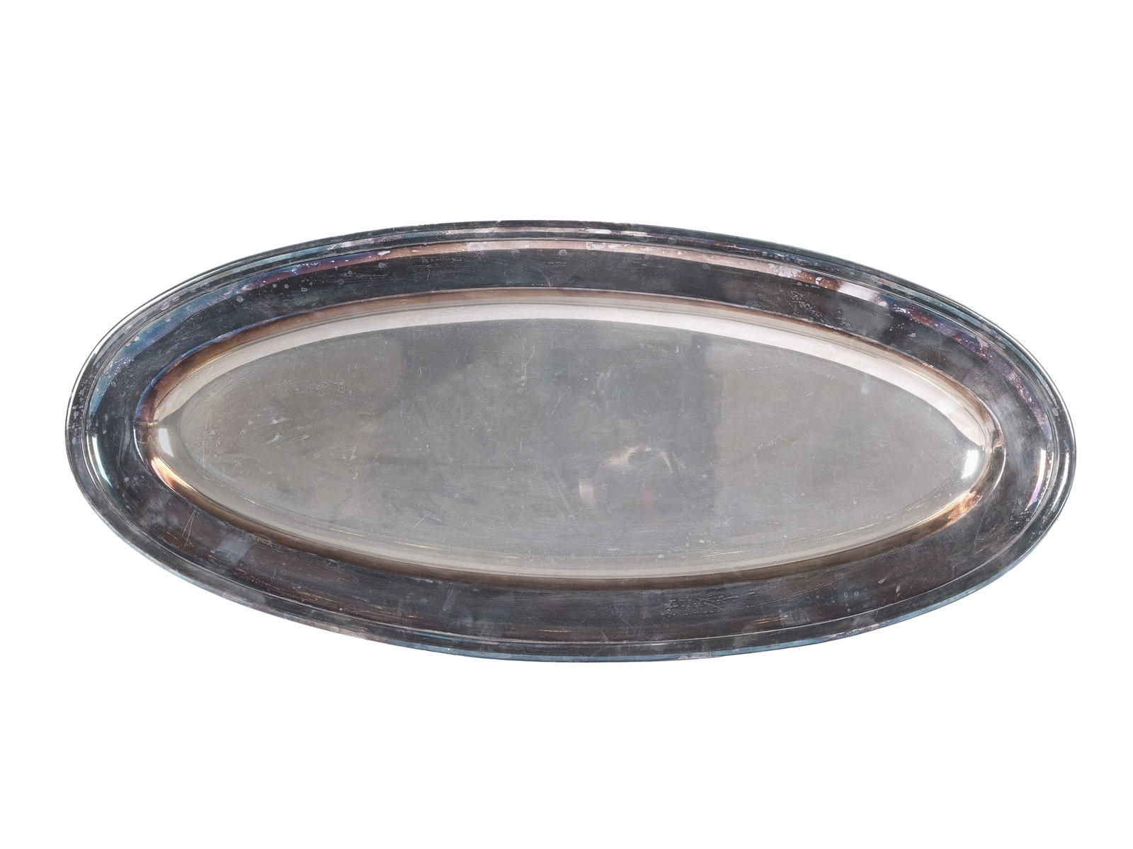 OVAL TRAY , SILVER-PLATED METAL: Oval tray Silver-plated metal Length 64 cm, width 28 cmStamped Bachmann/Vienna