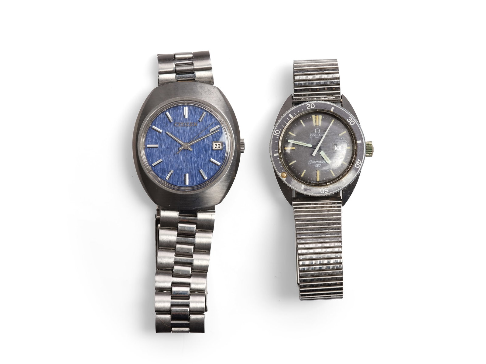 PAIR OF WRISTWATCHES, OMEGA SEAMASTER AND CITIZEN AUTOMATIC: Pair of Wristwatches Omega Seamaster and Citizen AutomaticOmega diameter 3 cmCitizen length 4.1 cmBoth watches are running! Movements not tested, sold as-is