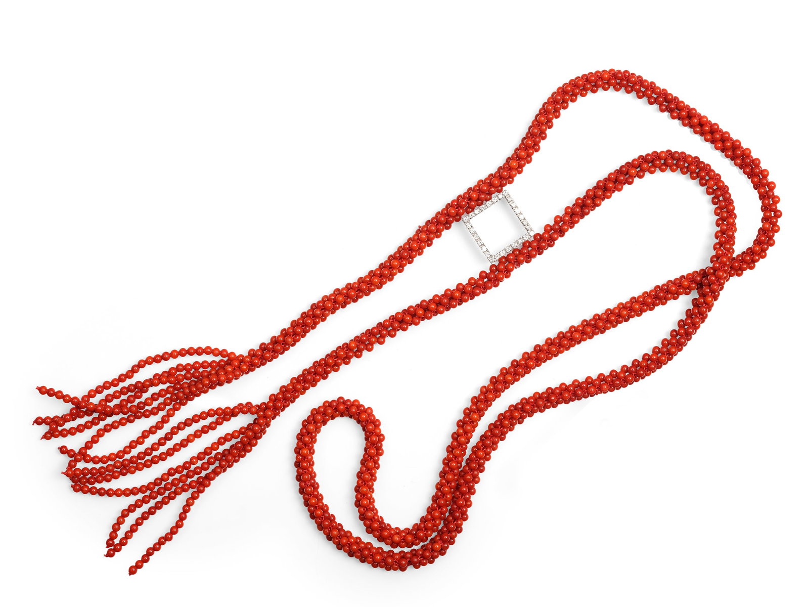 CORAL NECKLACE, 18 KT WHITE GOLD (1 of 2)