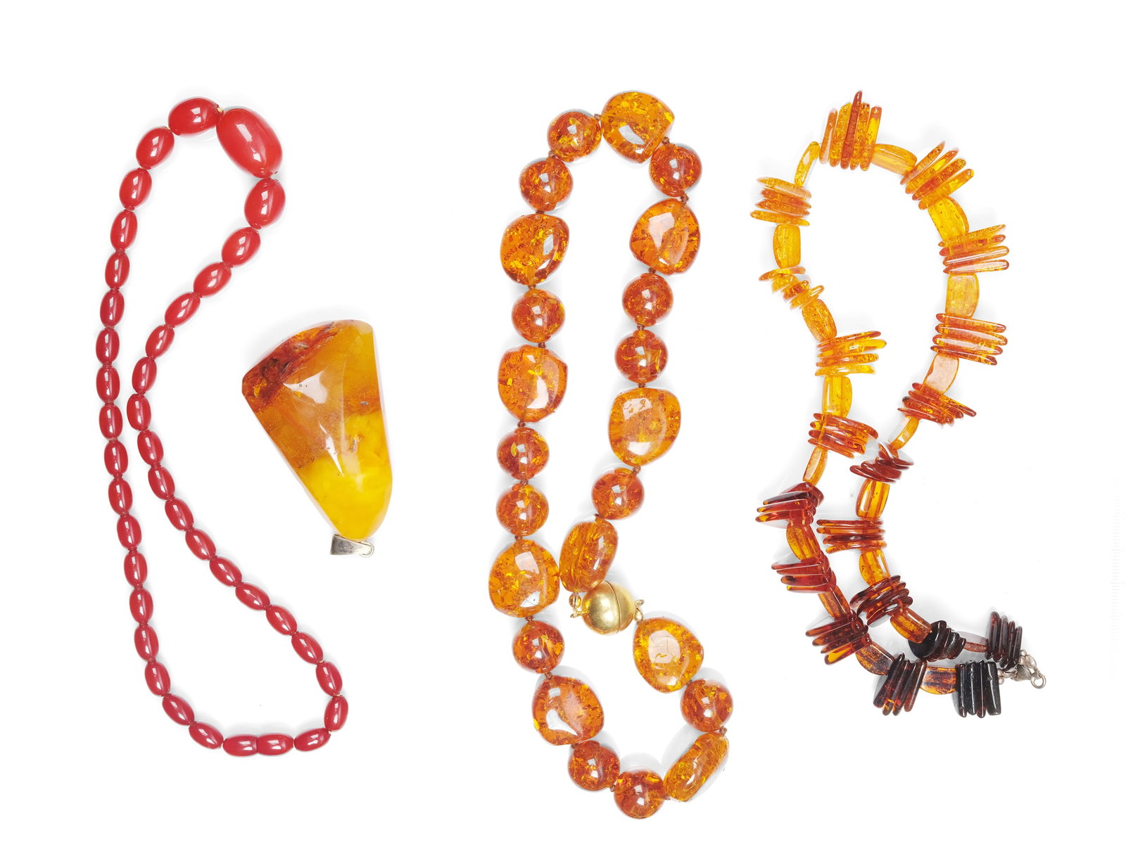 BUNDLE OF 3 AMBER NECKLACES AND, 1 AMBER PENDANT (1 of 1)