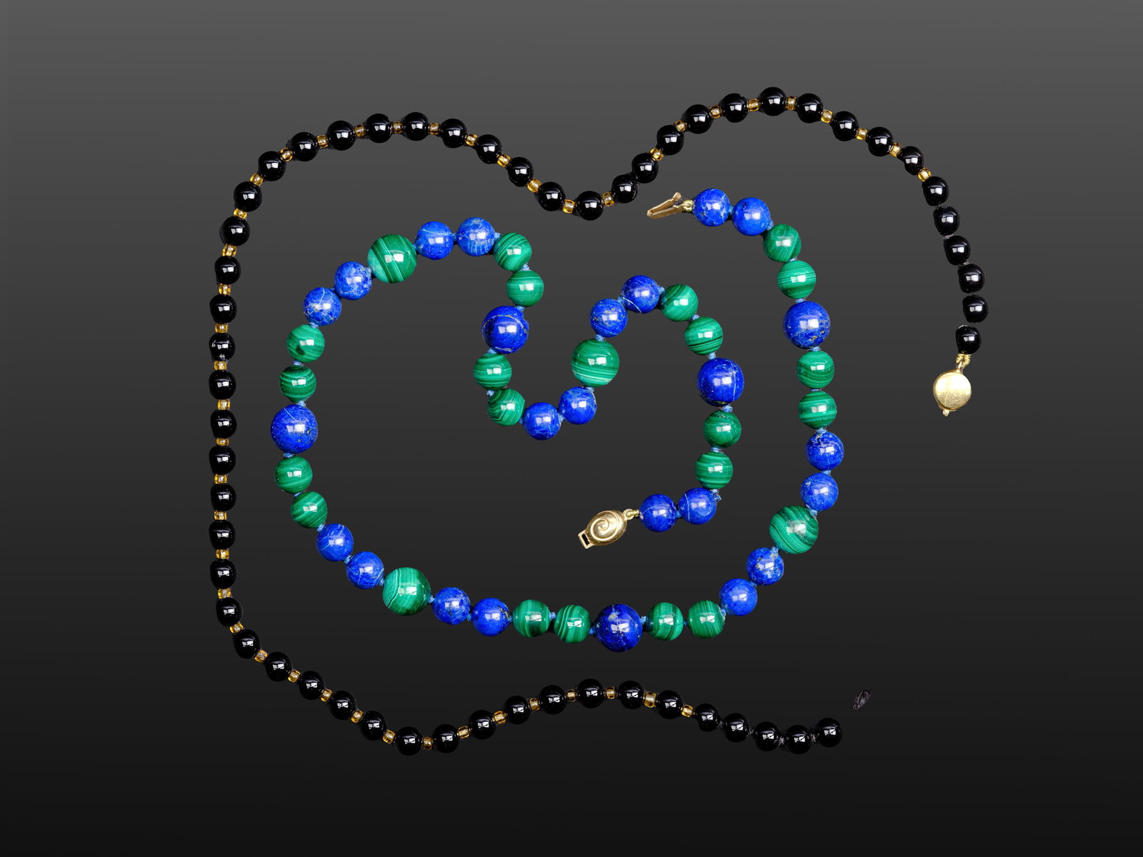 BUNDLE OF 2 SEMI-PRECIOUS STONE NECKLACES, GOLD CLASPS: 14 KT YELLOW GOLD (1 of 1)