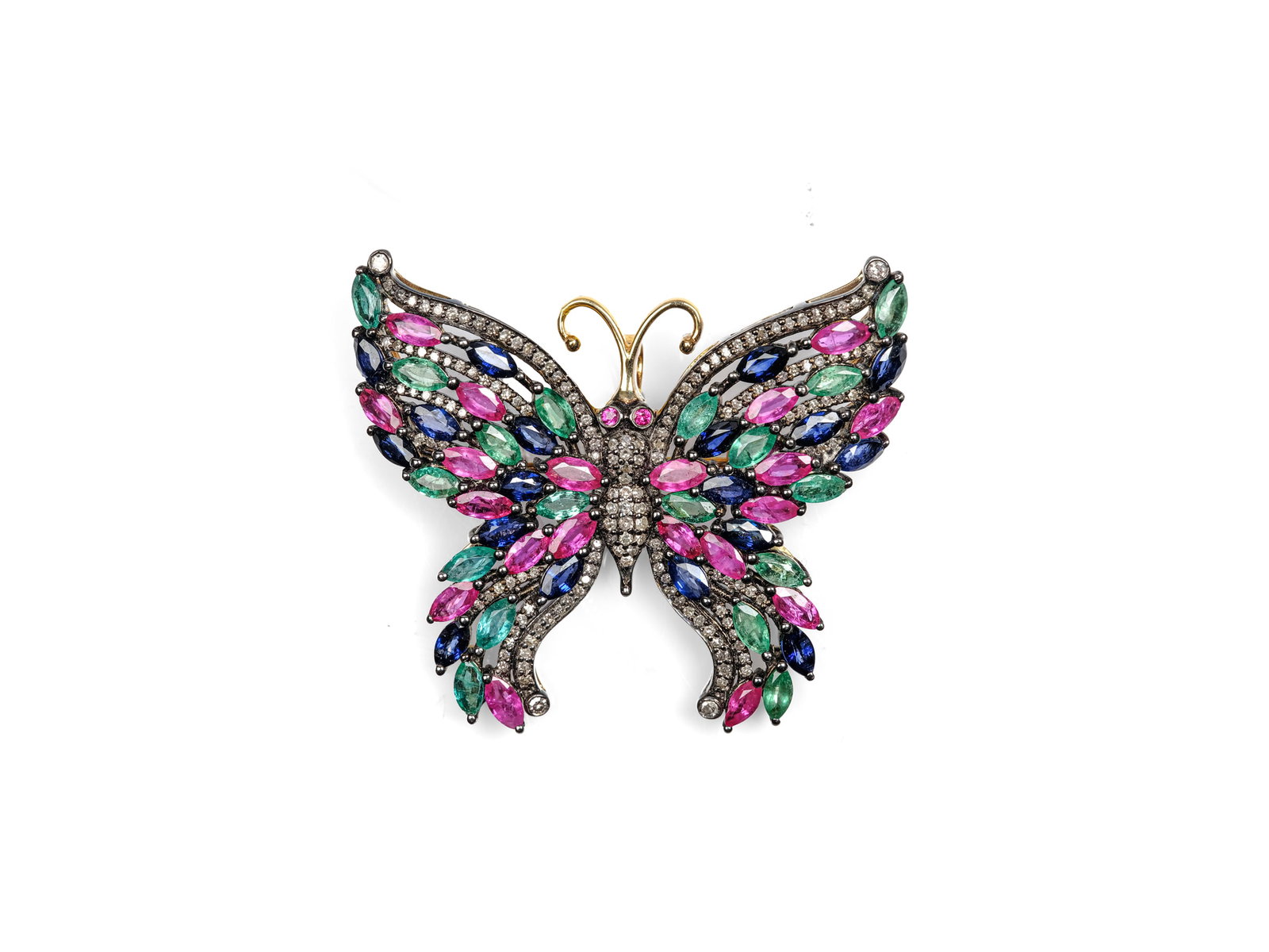 BUTTERFLY-SHAPED BROOCH, 14-KARAT YELLOW GOLD AND SILVER (1 of 3)