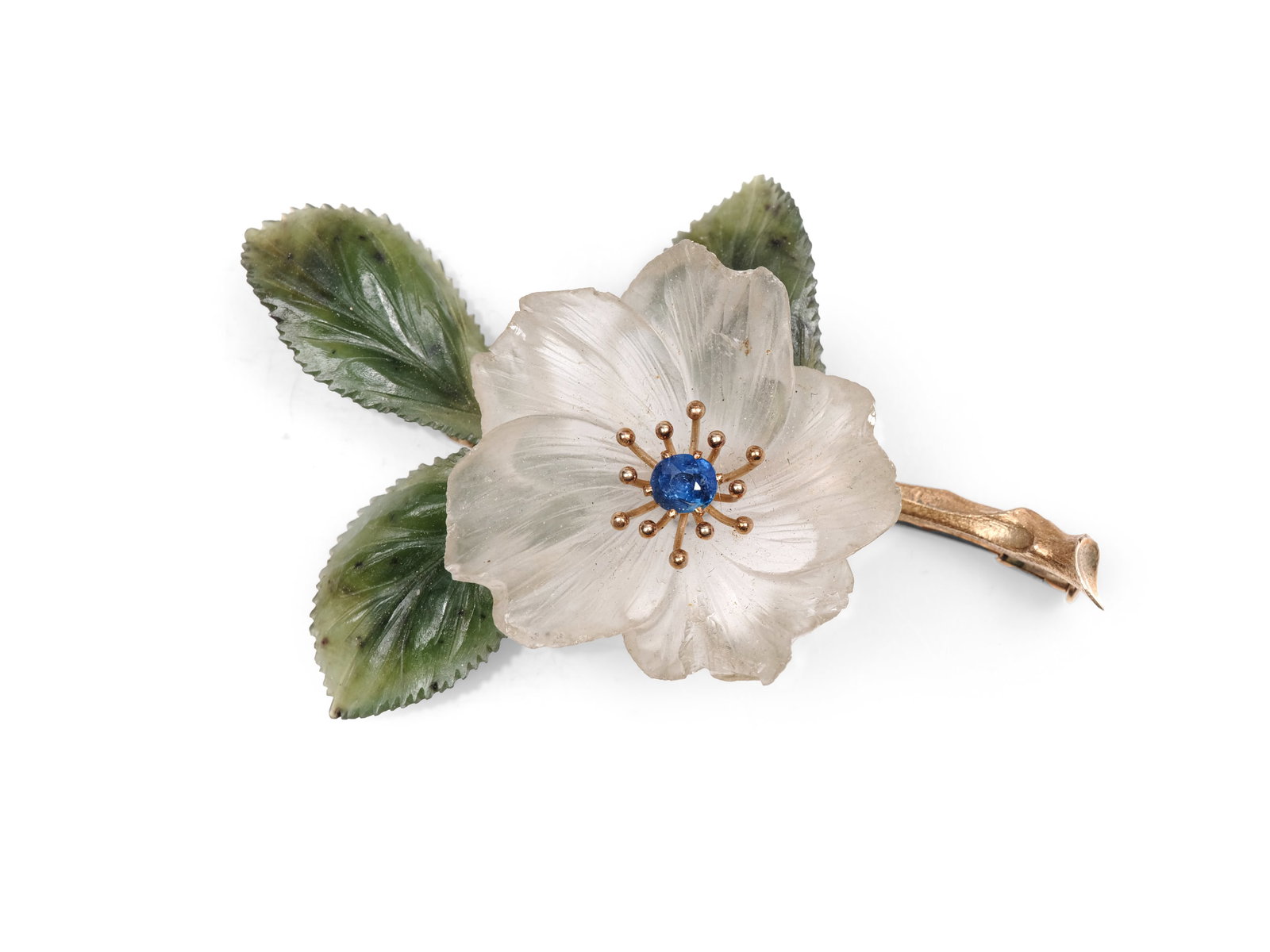 FLOWER BROOCH WITH A SAPPHIRE, 14-KARAT YELLOW GOLD (1 of 2)