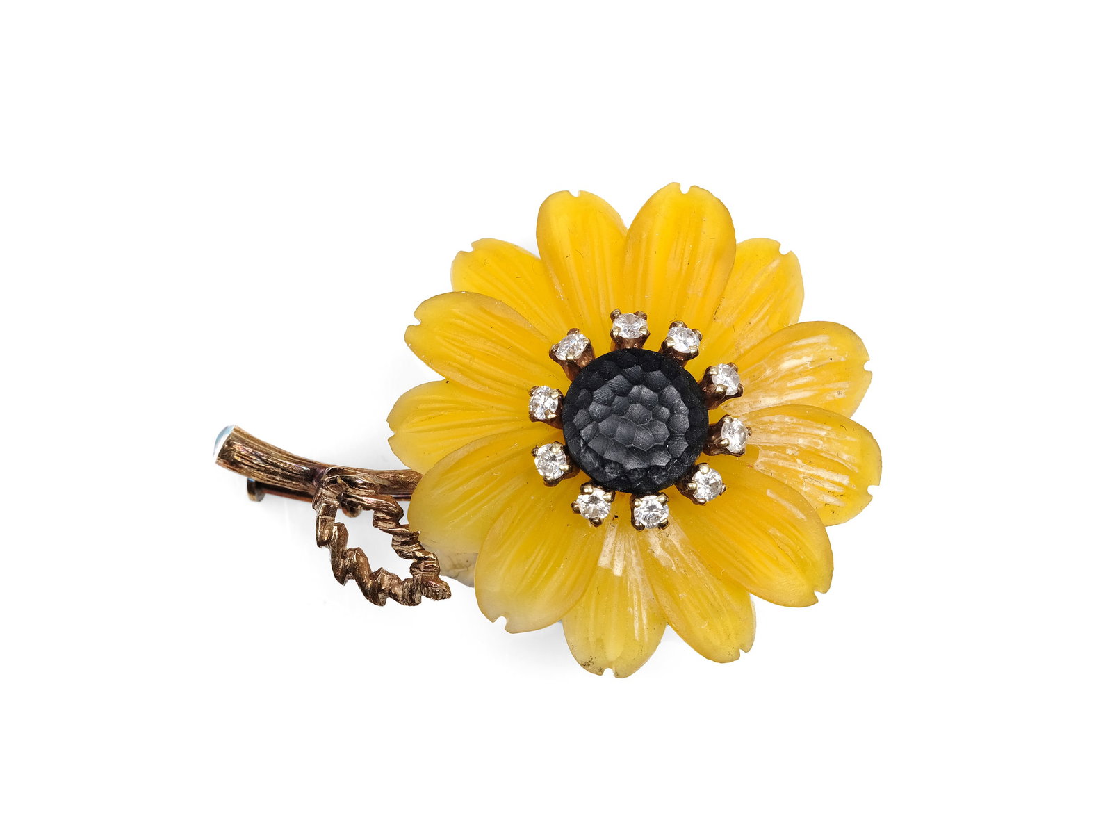 SUNFLOWER-SHAPED BROOCH, 14K YELLOW GOLD (1 of 2)