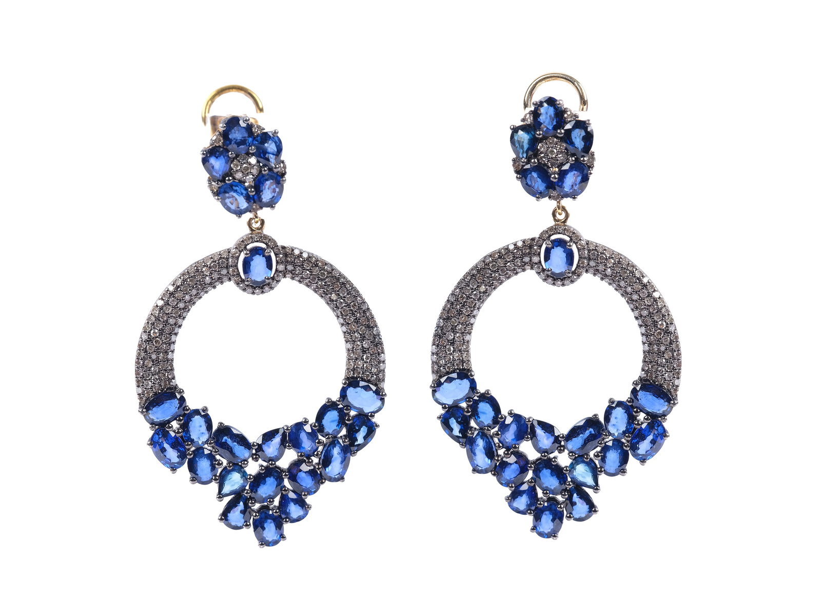 PAIR OF EARRINGS, 14 KT YELLOW GOLD AND SILVER (1 of 1)