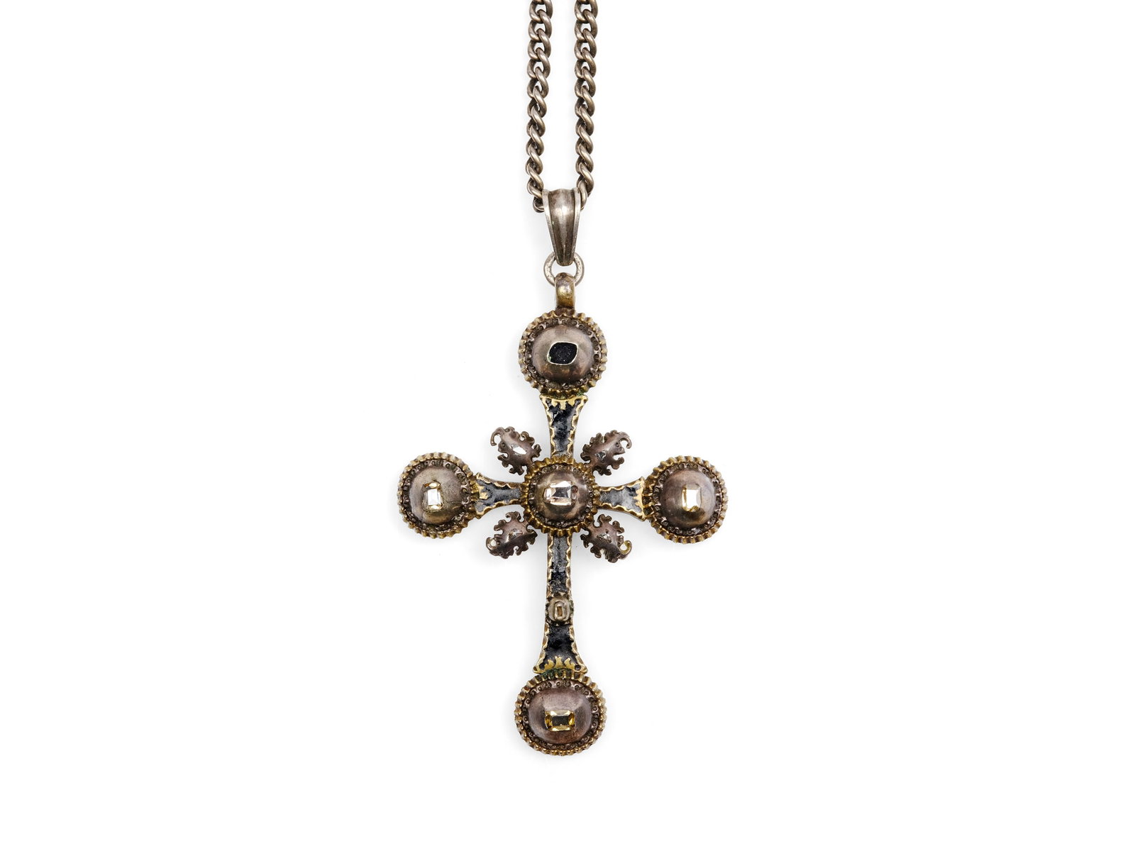 SILVER CROSS ADORNED WITH DIAMONDS, OLD-CUT DIAMONDS (1 of 2)
