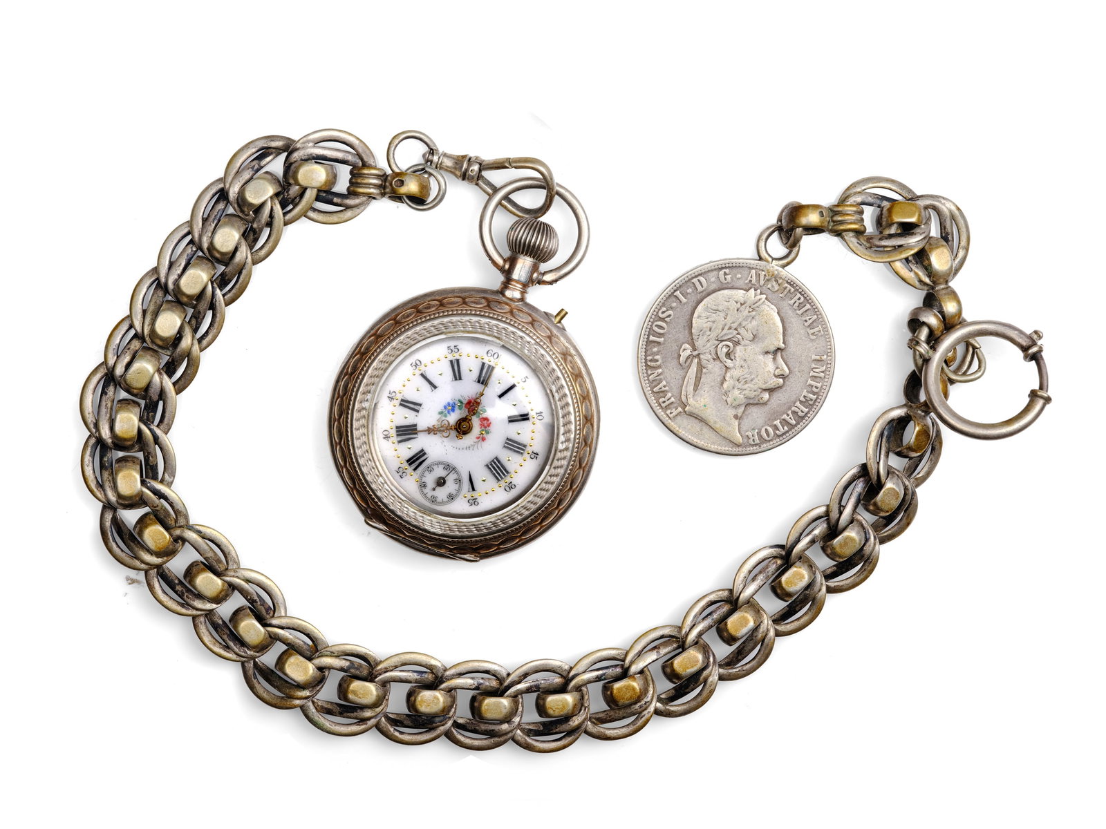 SILVER POCKET WATCH , SILVER CHAIN (1 of 3)