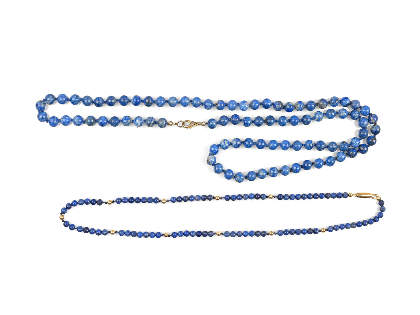 LAPIS LAZULI BUNDLE: 2 NECKLACES, GOLD CLASP and BEADS: Lapis Lazuli Bundle: 2 NecklacesGold clasp and beadsLength 51 cmLength 80 cm (without gold clasp)Total weight 89.5 g