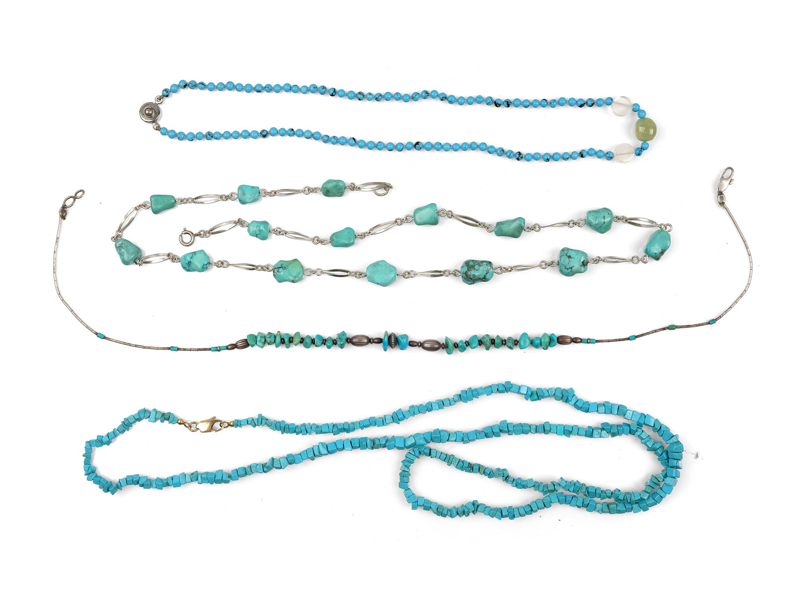 TURQUOISE BUNDLE: 4 NECKLACES: Turquoise Bundle: 4 necklacesLength 42 to 80 cmTotal weight 67.3 g