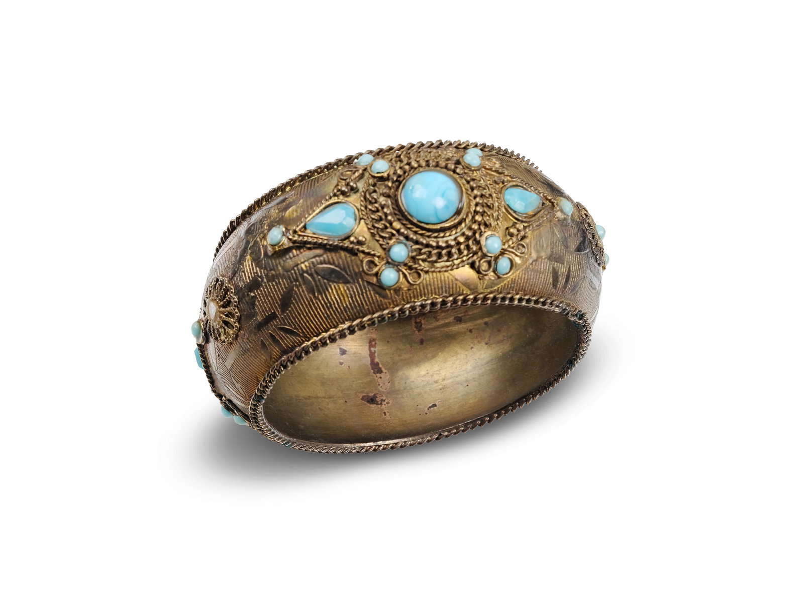 ORIENTAL BANGLE, PROBABLY SILVER WITH TURQUOISE - 2