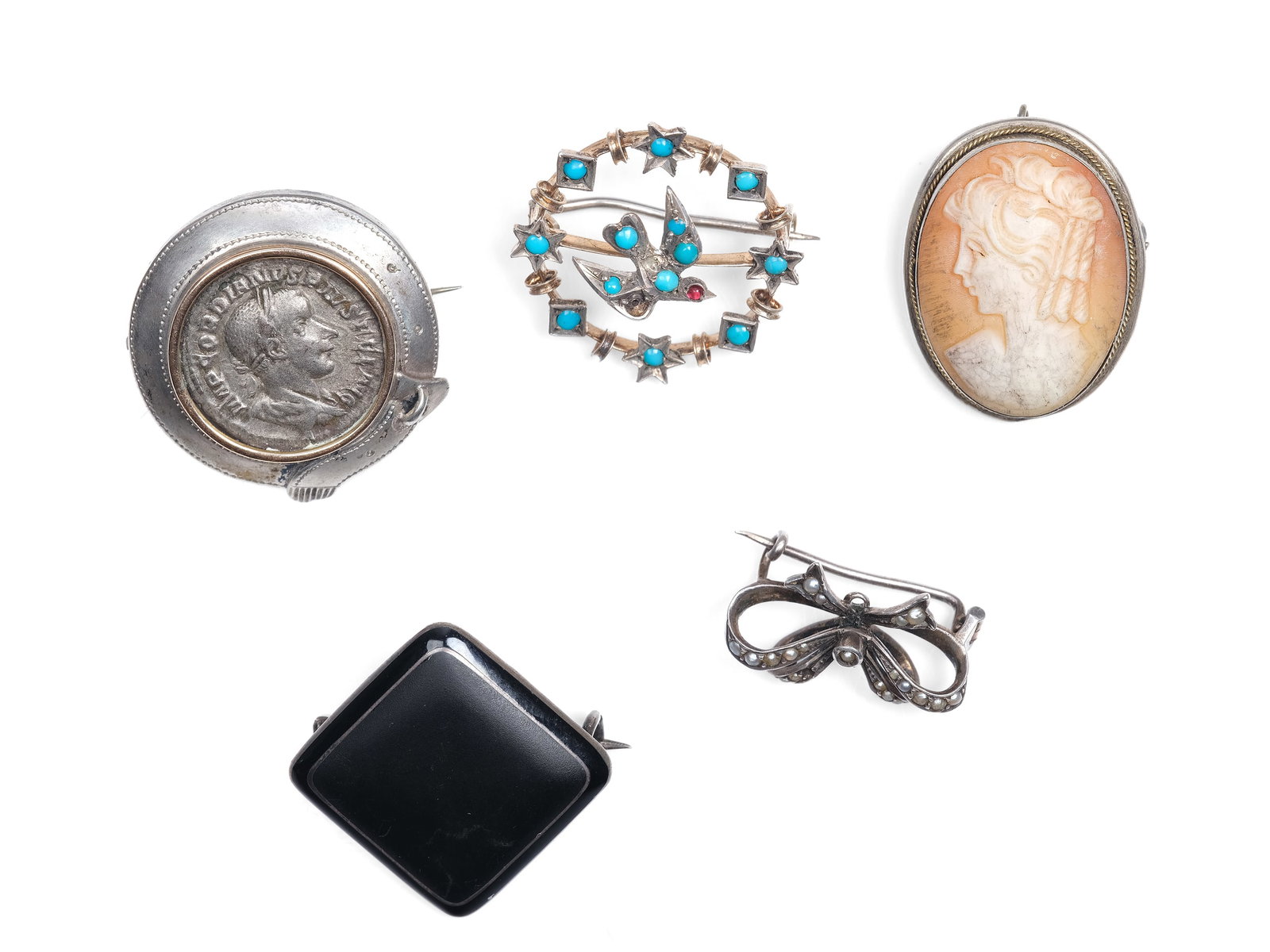 BUNDLE: SILVER CAMEO BROOCH, SILVER BROOCH WITH COIN OF GORDIAN III (1 of 1)