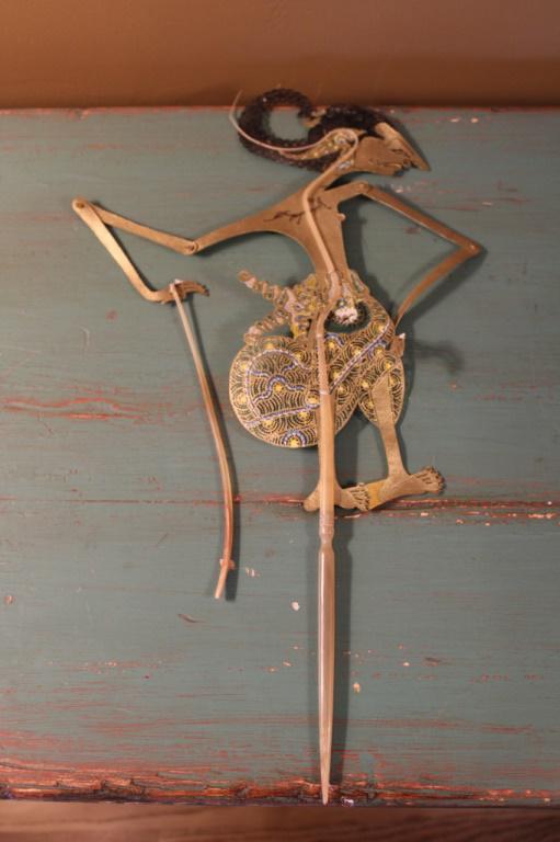 Indonesian Hand Puppet & Oriental Hand Made Fan: Indonesian hand puppet made from bone and hyde 18" tall Oriental hand made fan