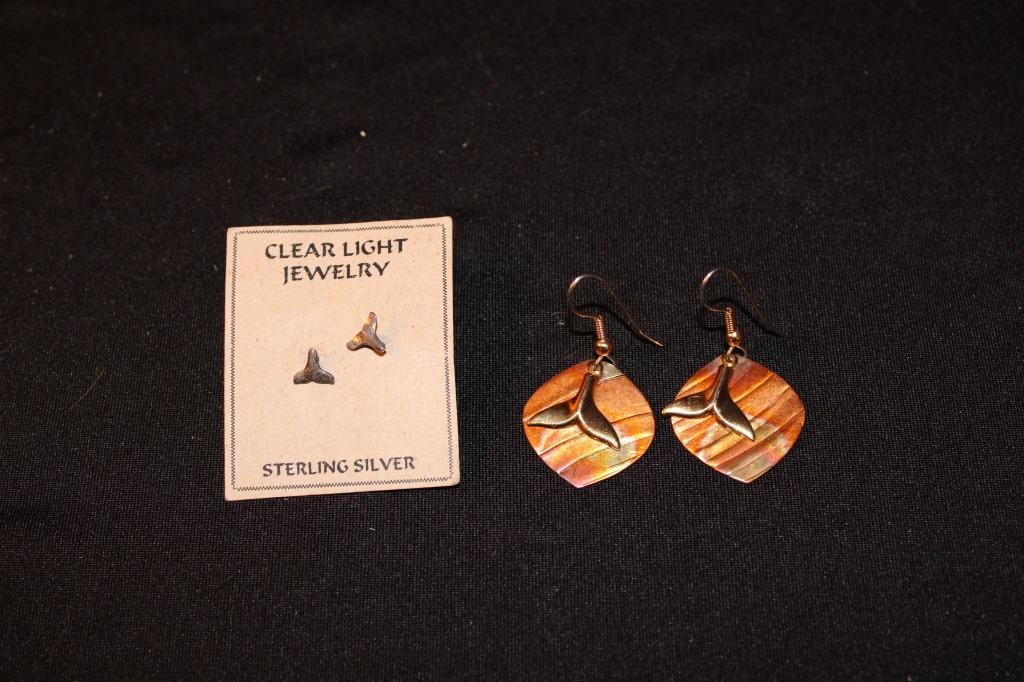 Earring Group: Sterling Silver Whale Tale Studs Copper Whale Tale Dangles
