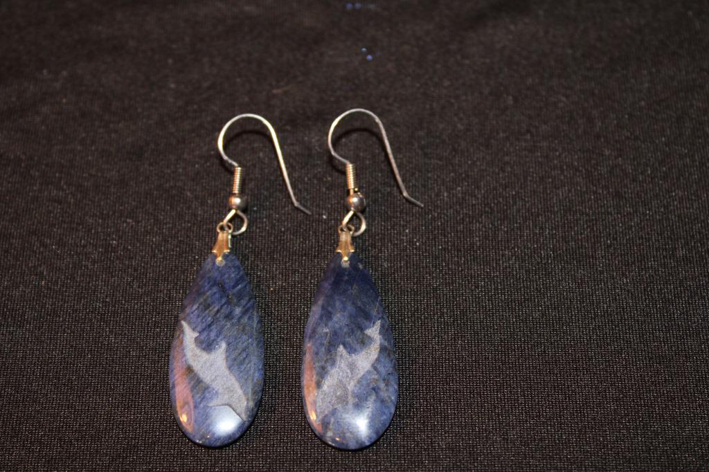 Teardrop Lapas Stone with Dolphin Earrings: Teardrop Lapas Stone with Dolphin Earrings mounted on Sterling Silver