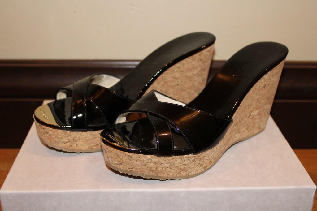 New Jimmy Choo Black Wedges Size 7.5: Pandora Cork Wedge