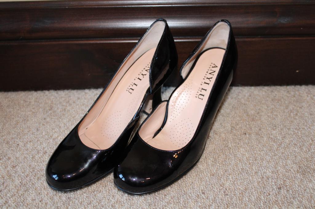Anyi Lu High Heel Size 7 Black Patton Leather: Anyi Lu High Heel Size 7 Black Patton Leather