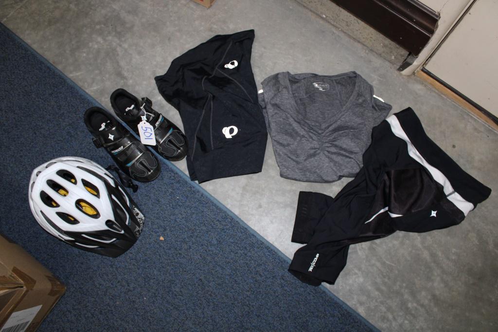 Biking Gear: New Pearl izumi padded shorts & shirt Specialized Helmet Specialized Bike Shoes Size 8.5