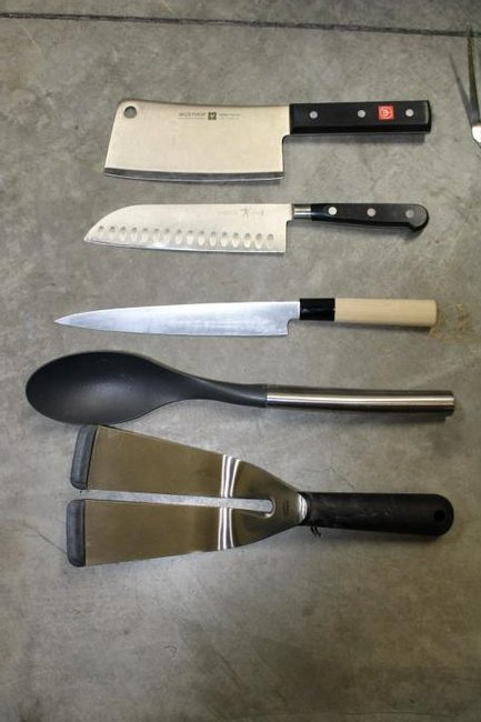 Box of High End Cooking Utensils: Wusthof Meat Cleaver Henckels Knife Japan Steak Knife Commercial BBQ Utensils Kitchen Utensils