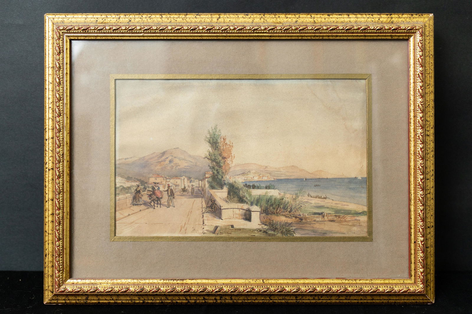 Nei pressi di Nizza: Acquarello su cartoncino 'Nei pressi di Nizza, attr.Edward Lear (cm. 15x24,5)