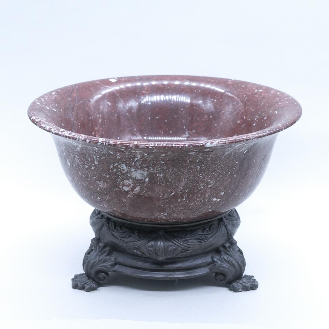 Red Marble bowl on Patinated Bronze Base (1 of 4)
