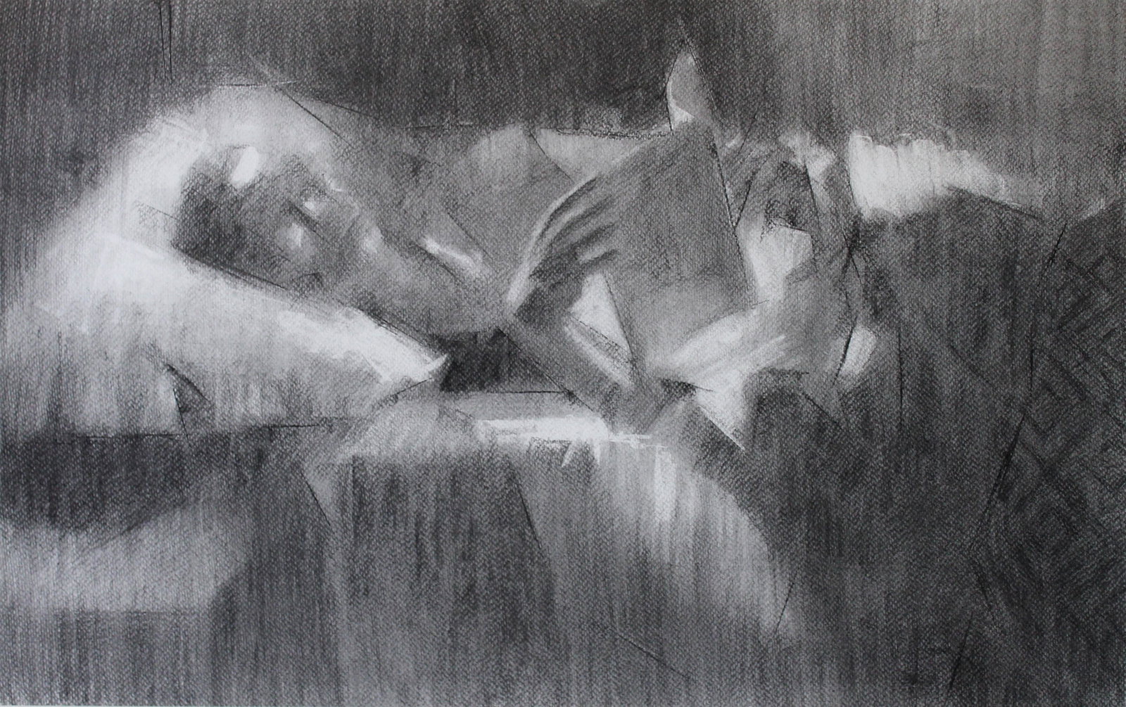 Tigist Yoseph Ron (b. 1977) Home. Self Portrait: Tigist Yoseph Ron (b. 1977) Home. Self Portrait Signed, titled and dated 2021 in English and Hebrew on the reverse Charcoal on paper 23 1/2 x 15 inches Framed: 27 1/2 x 19 inches "It was very calming 