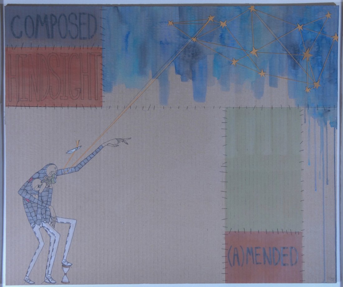 Know Hope (Addam Yekutieli) (b. 1986) From Here We Can: Know Hope (Addam Yekutieli) (b. 1986) From Here We Can See Anywhere Signed and dated 09 Watercolor, ink, carboard collage and thread on card 21 1/2 x 26 inches Framed: 24 1/2 x 28 1/2 inches Born in C