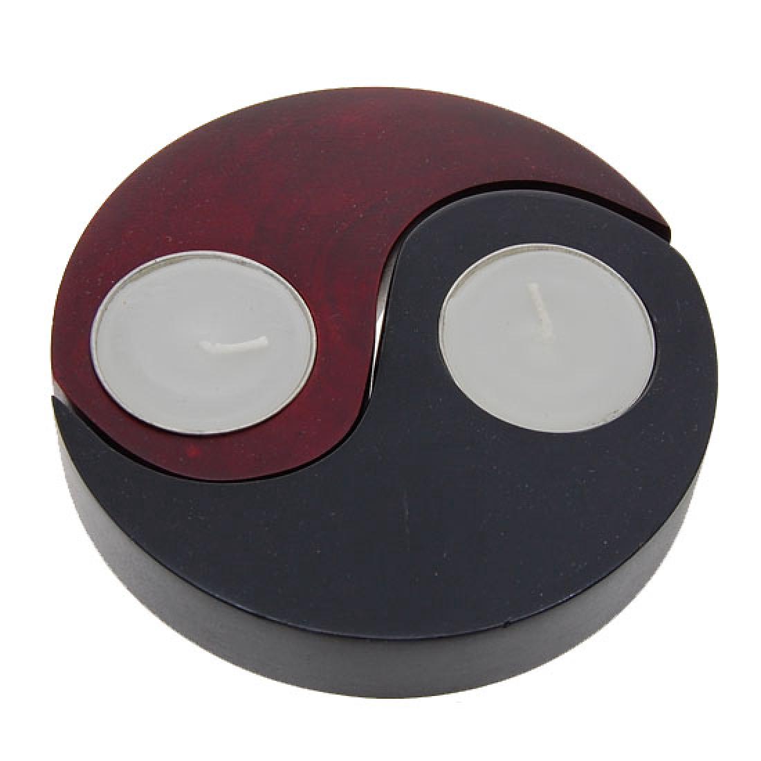 Hand Crafted Yin-Yang Mango Wood Candle Holder: Excellent hand crafted mango wood piece; 5"