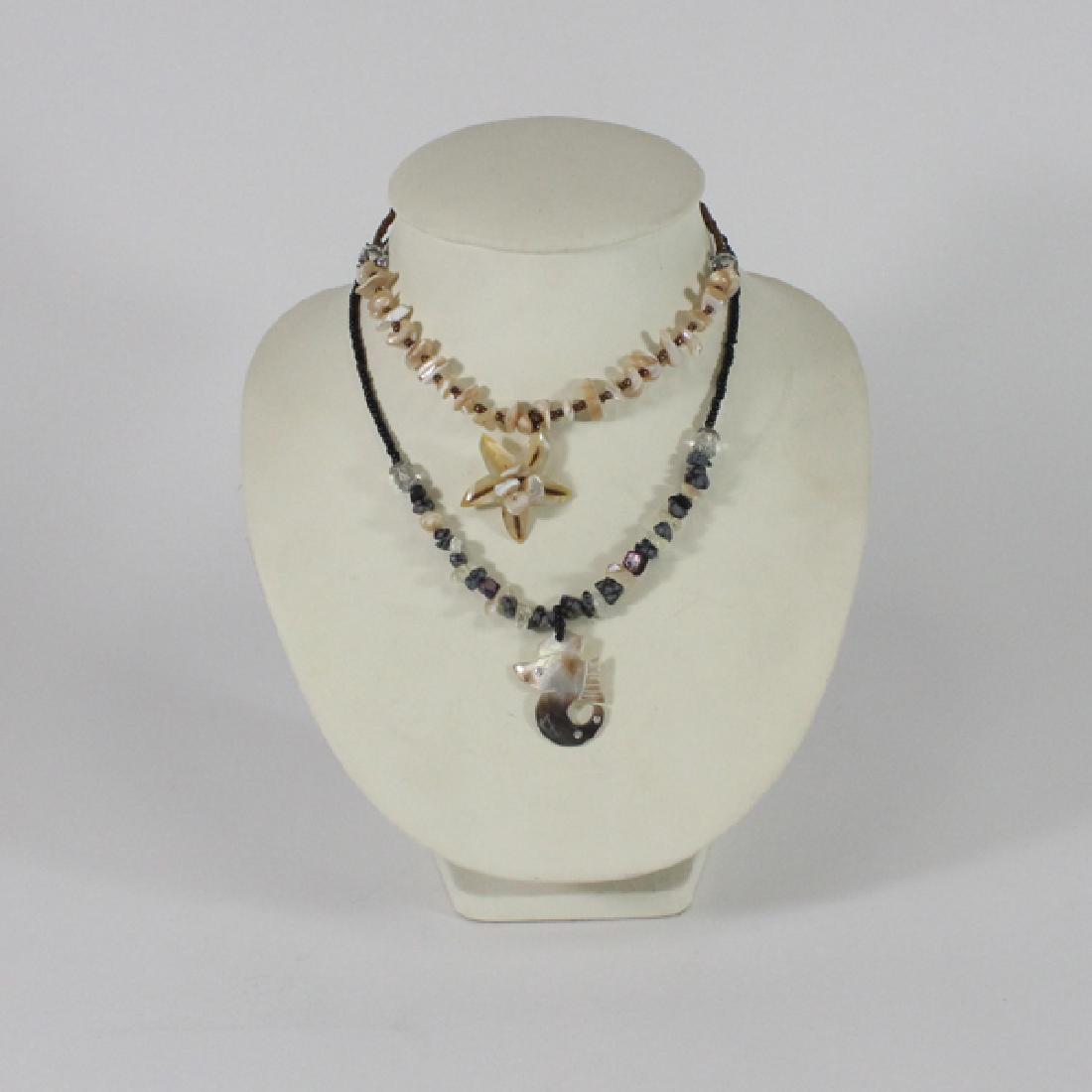2 New Handcarved Shell Necklace Choker Pendants: Handcrafted set of 2