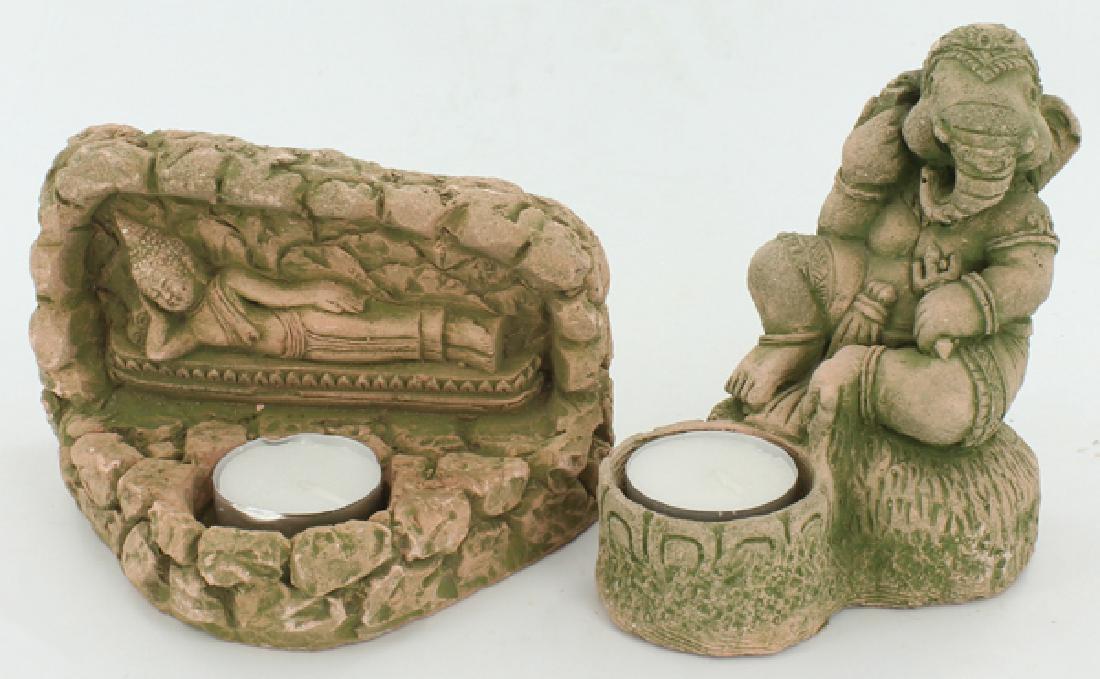 Sandstone Genesh & Buddha Candle Holder Pair (1 of 1)