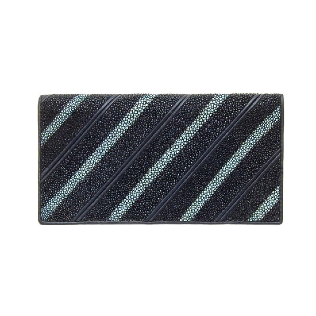 Stingray Hide Checkbook Unisex Wallet: Well made; hand-dyed brand new Stingray Hide black unisex checkbook wallet. 7" x 4" x .5" when folded. Multiple dividers and a smaller zippered section inside and one with multiple bill and card divid