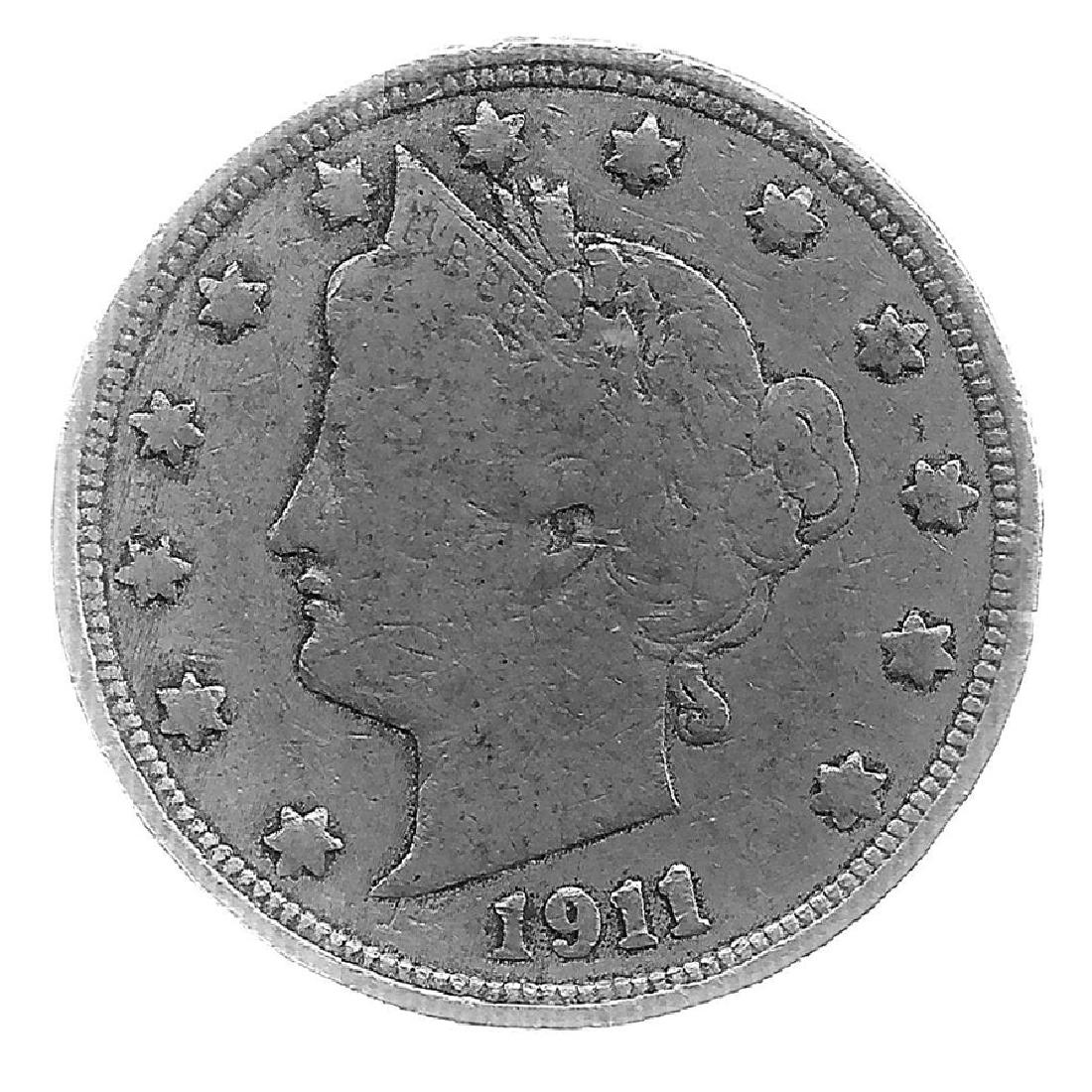 1911 Better Grade Lib 5c Partial Liberty Showing: Better grade circulated piece with partial to full LIBERTY showing