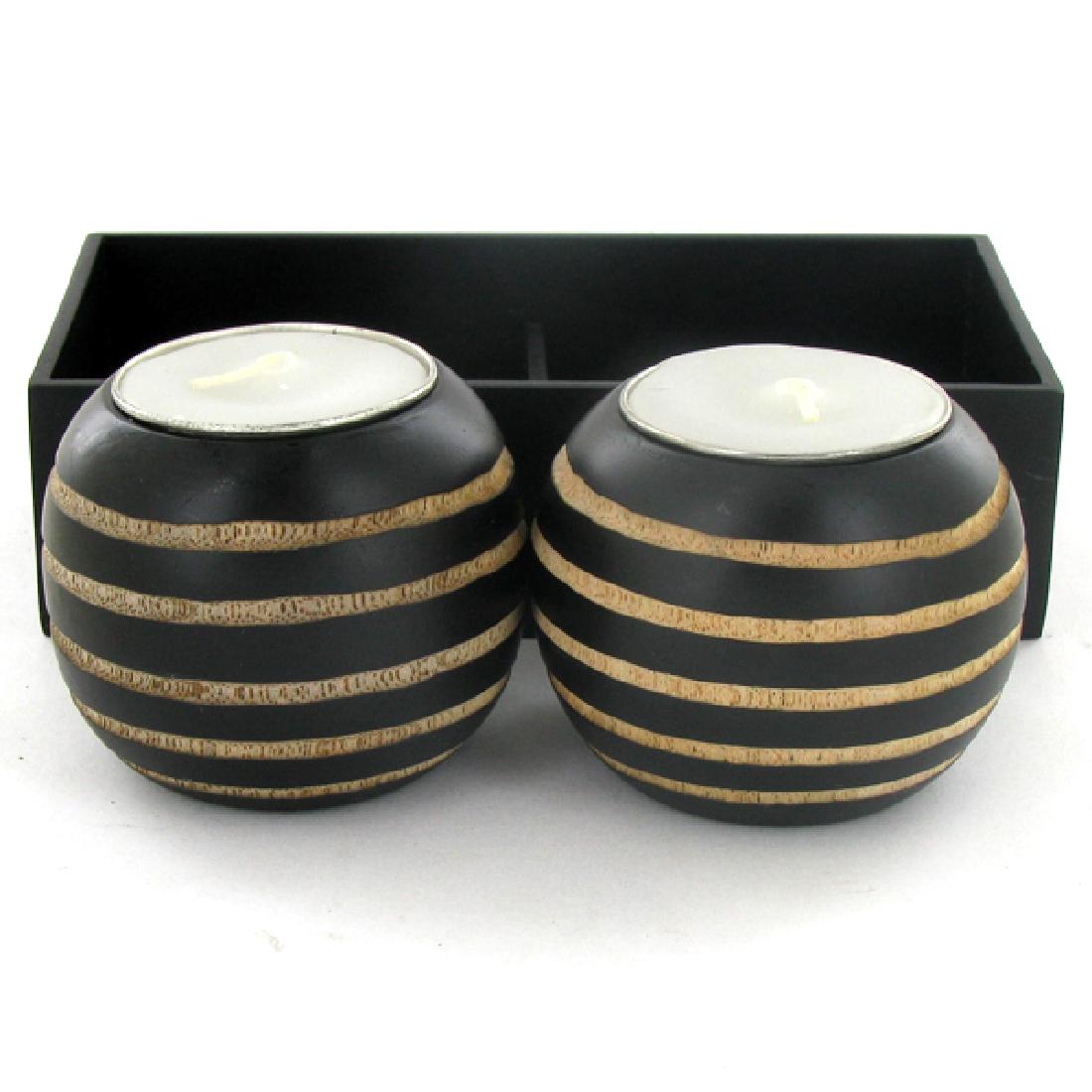 Mango Wood Candle Holder Pair & Stand: Excellent handcrafted set; 2in