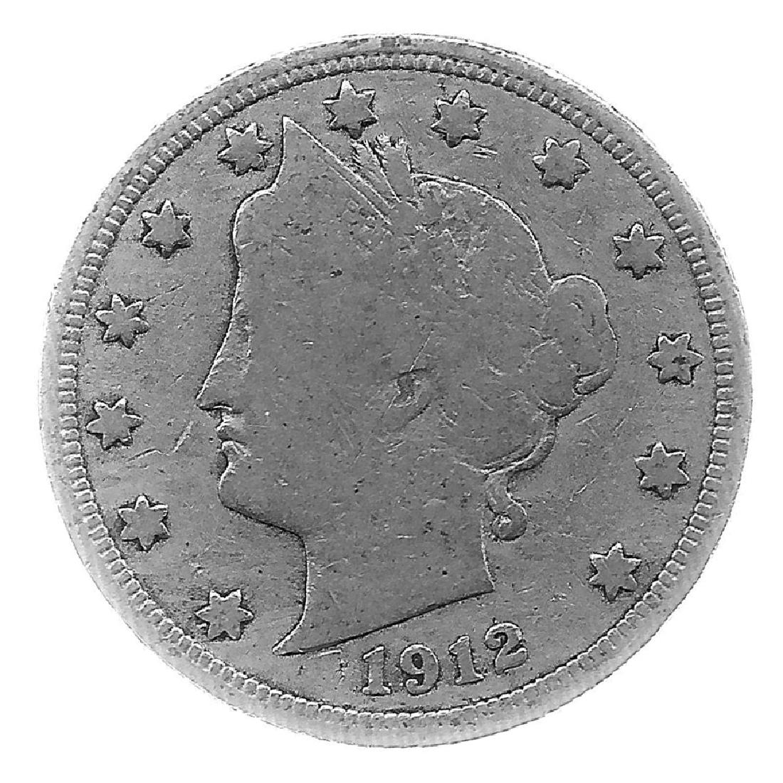 1912 Better Grade Lib 5c Partial Liberty Showing: Better grade circulated piece with partial to full LIBERTY showing