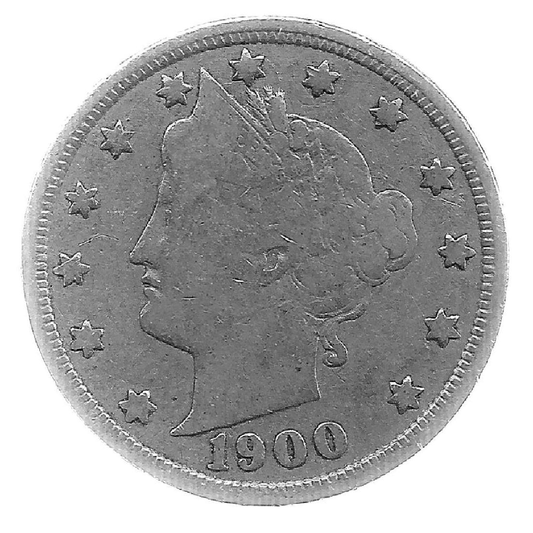 1900 Better Grade Lib 5c Partial Liberty Showing: Better grade circulated piece with partial to full LIBERTY showing