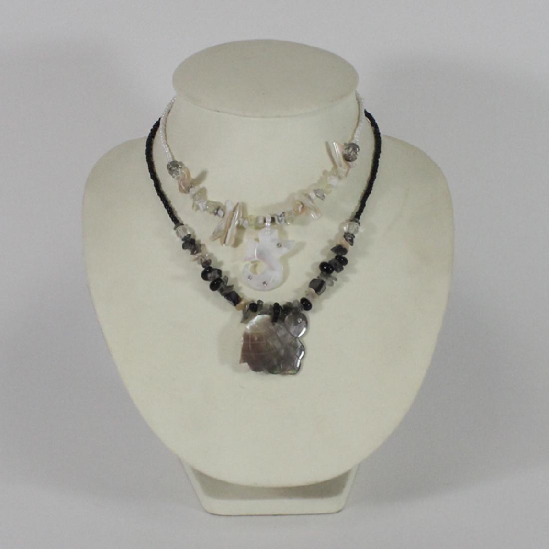 2 New Handcarved Shell Necklace Choker Pendants: Handcrafted set of 2