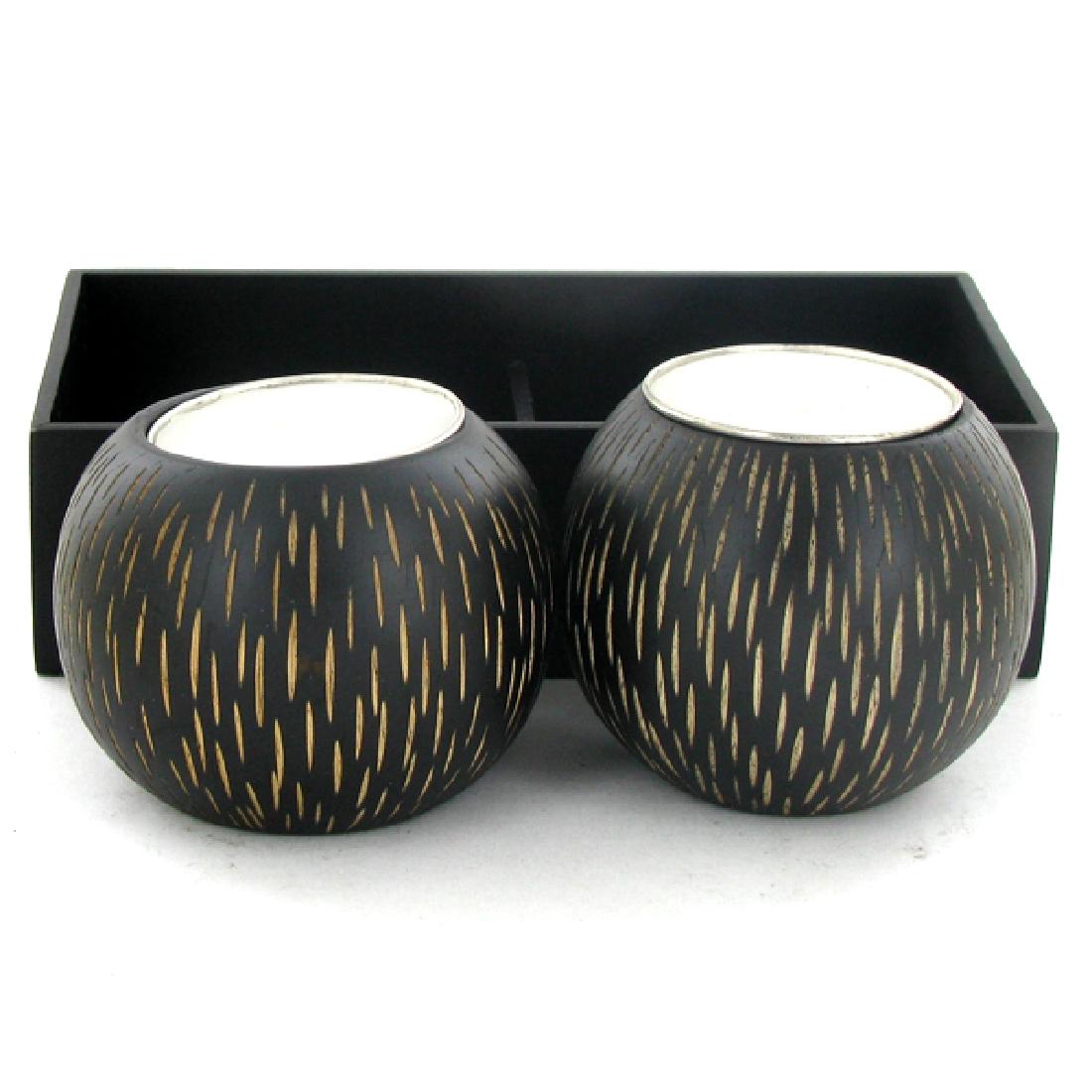Mango Wood Candle Holder Pair & Stand: Excellent handcrafted set; 2in