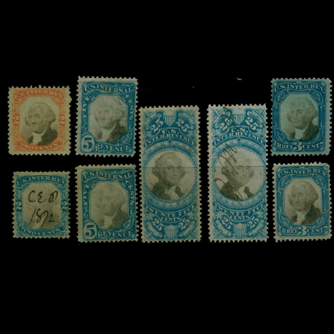 1871 US 2c 3c 5c 25c Revenue Stamp Set 8pcs (1 of 1)