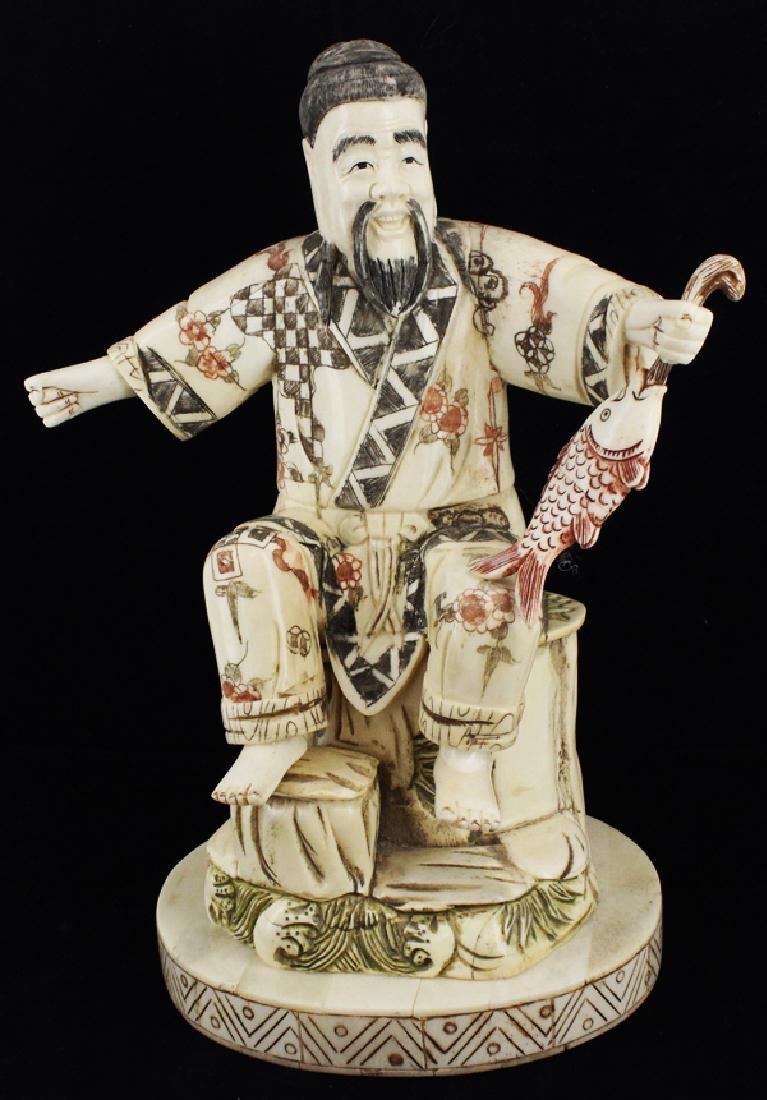 Handcarved Chinese Bone Fisherman: Excellent handcarved piece; 10"