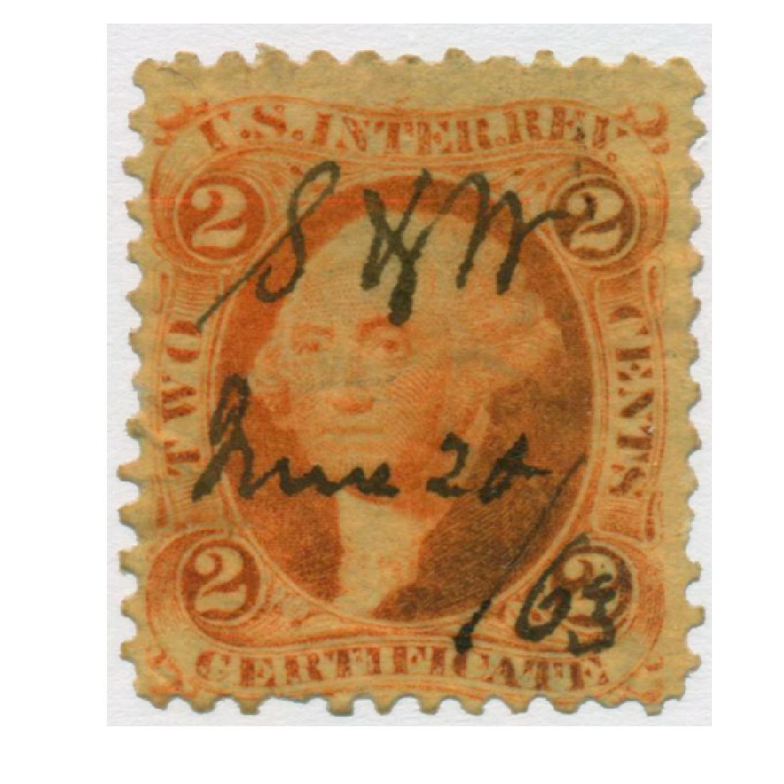 1861 US 2c Orange Revenue Stamp Certificate ERROR (1 of 1)