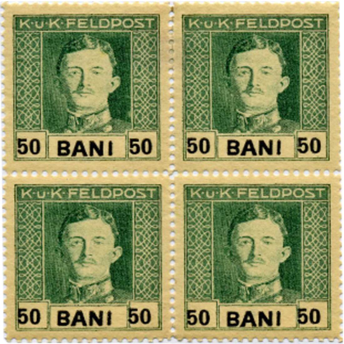 1918 Romania 50b Austria Occupation Carl 4 Block (1 of 1)