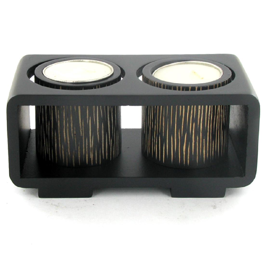 Mango Wood Candle Holder Pair & Stand (1 of 1)