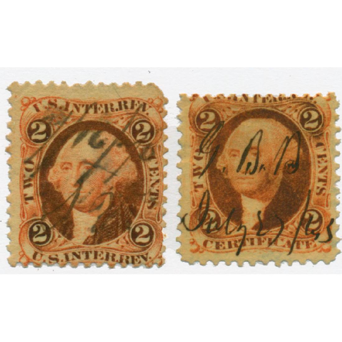 1861 US 2c Orange Revenue Stamp Pair Color ERROR (1 of 1)
