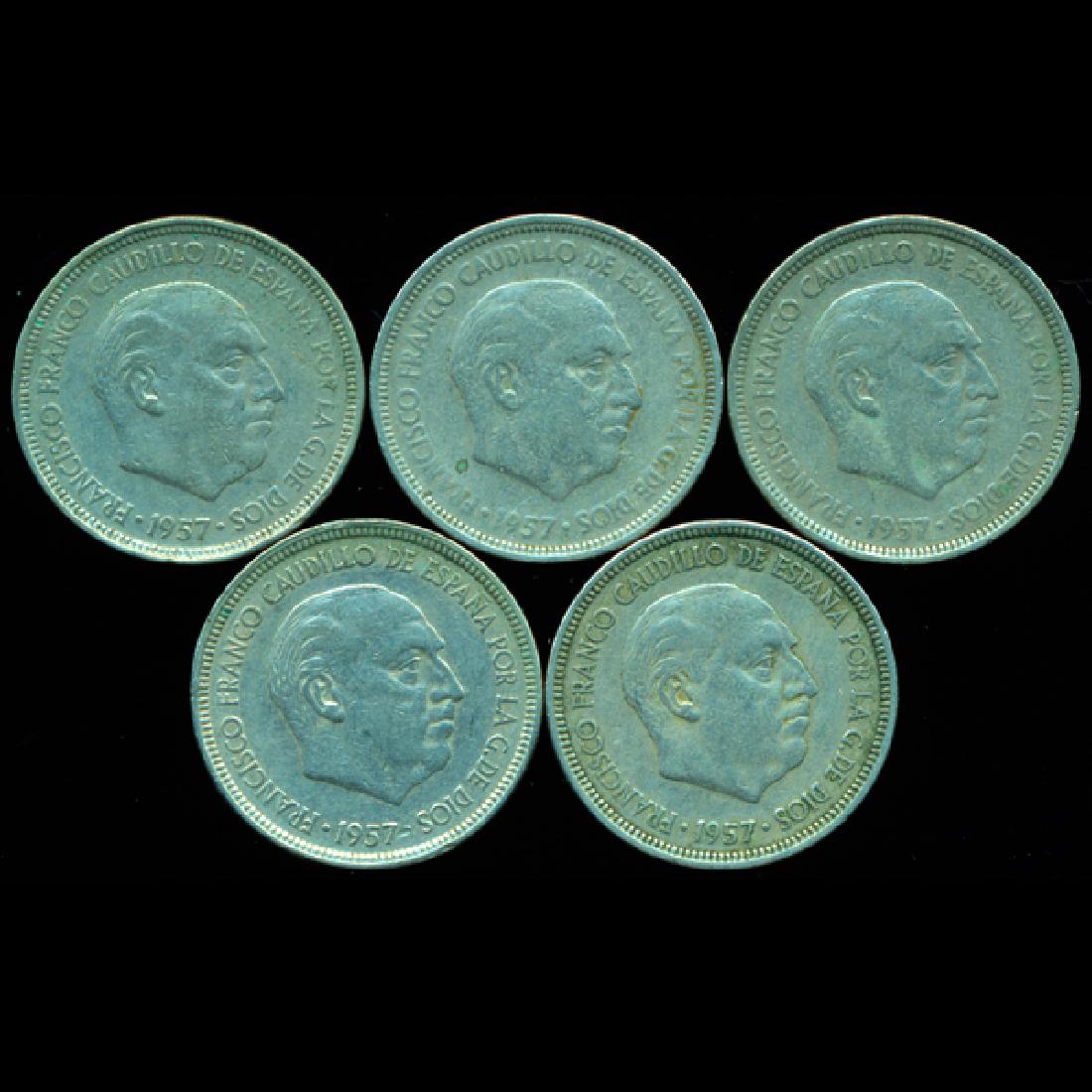 1958-63 Spain 5p XF/VF Scarce 5pcs (1 of 2)