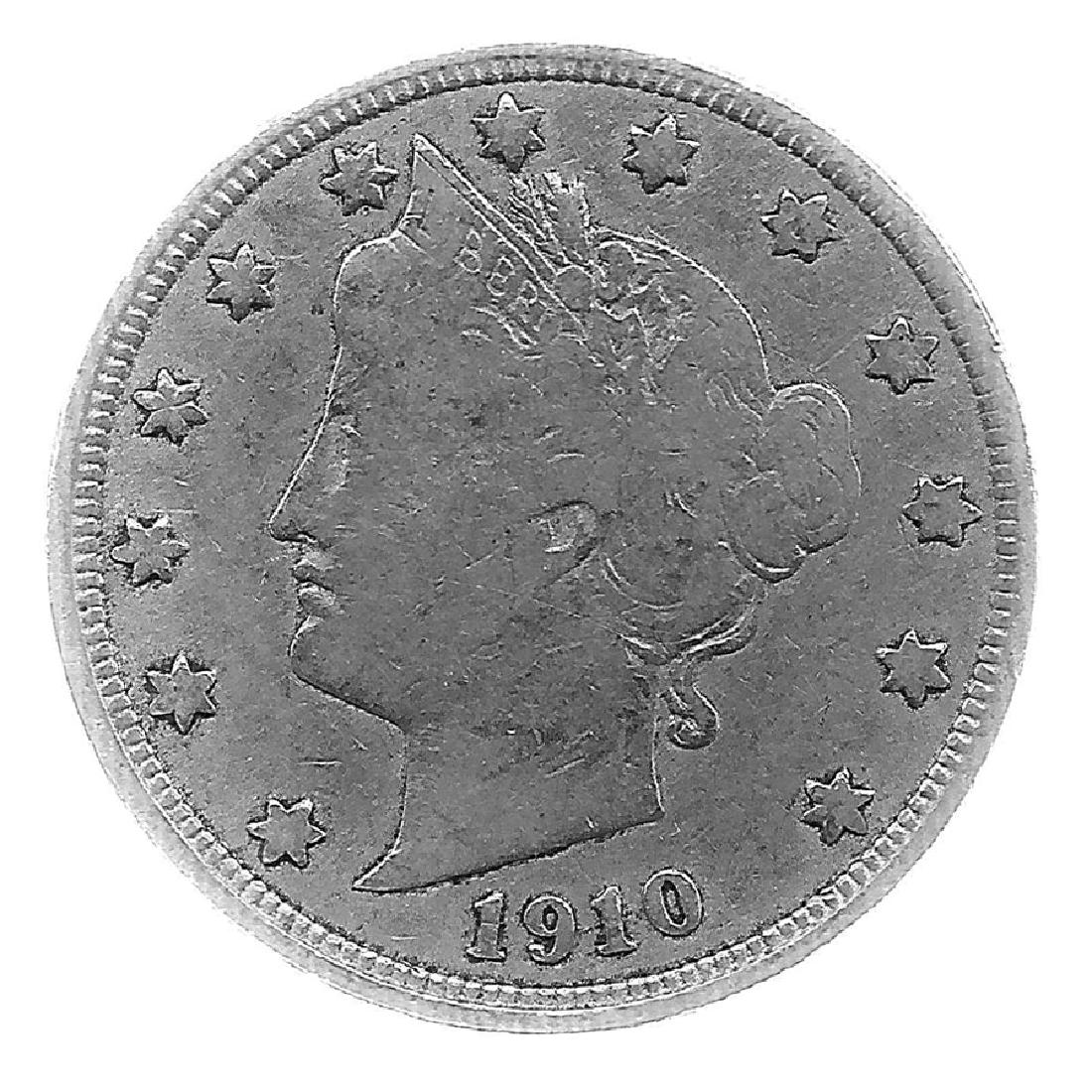 1910 Better Grade Lib 5c Partial Liberty Showing: Better grade circulated piece with partial to full LIBERTY showing