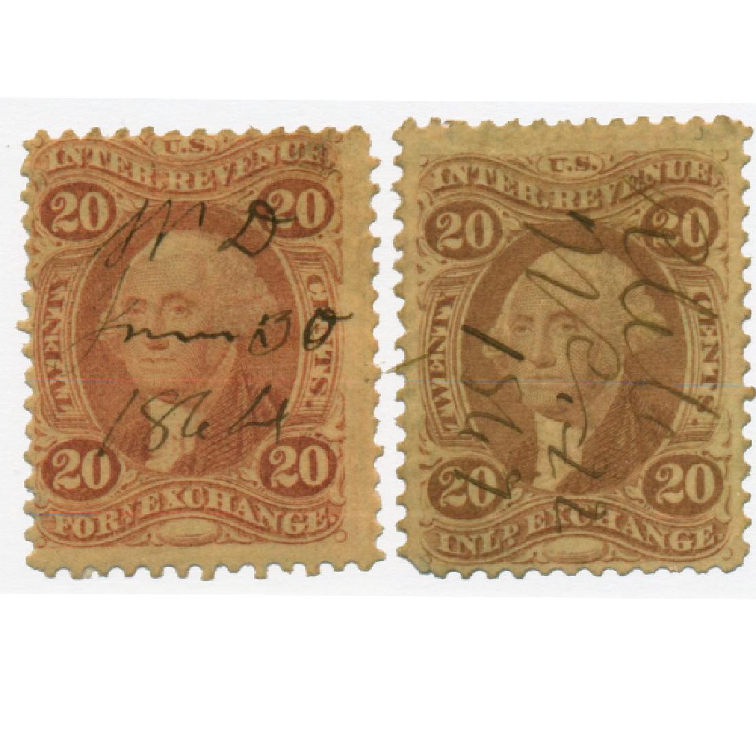 1861 US 20c Revenue Stamp Set 2pcs (1 of 1)