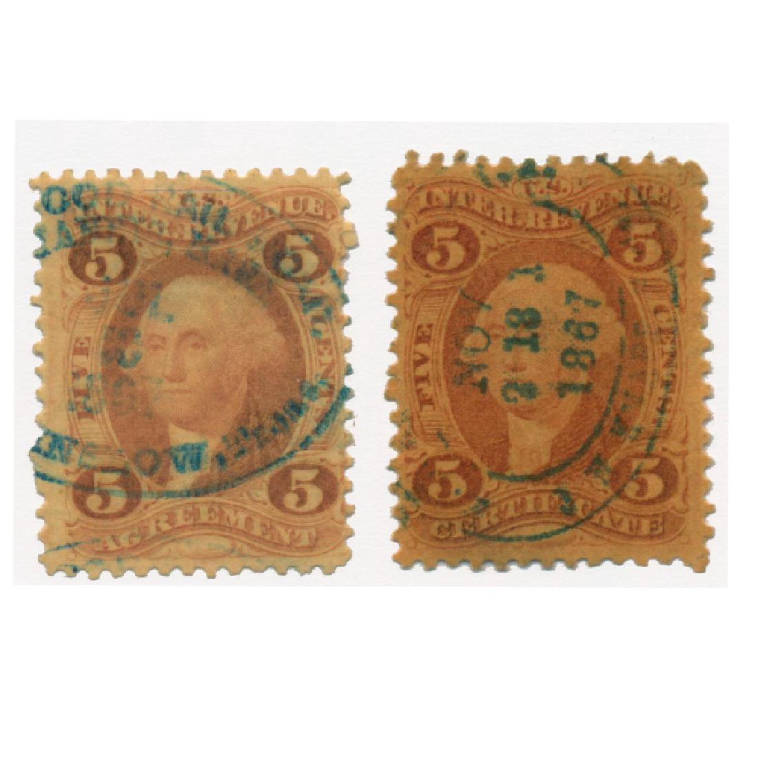 1861 US 5c Revenue Stamp Agmt. Certif. RARE Cancel (1 of 1)