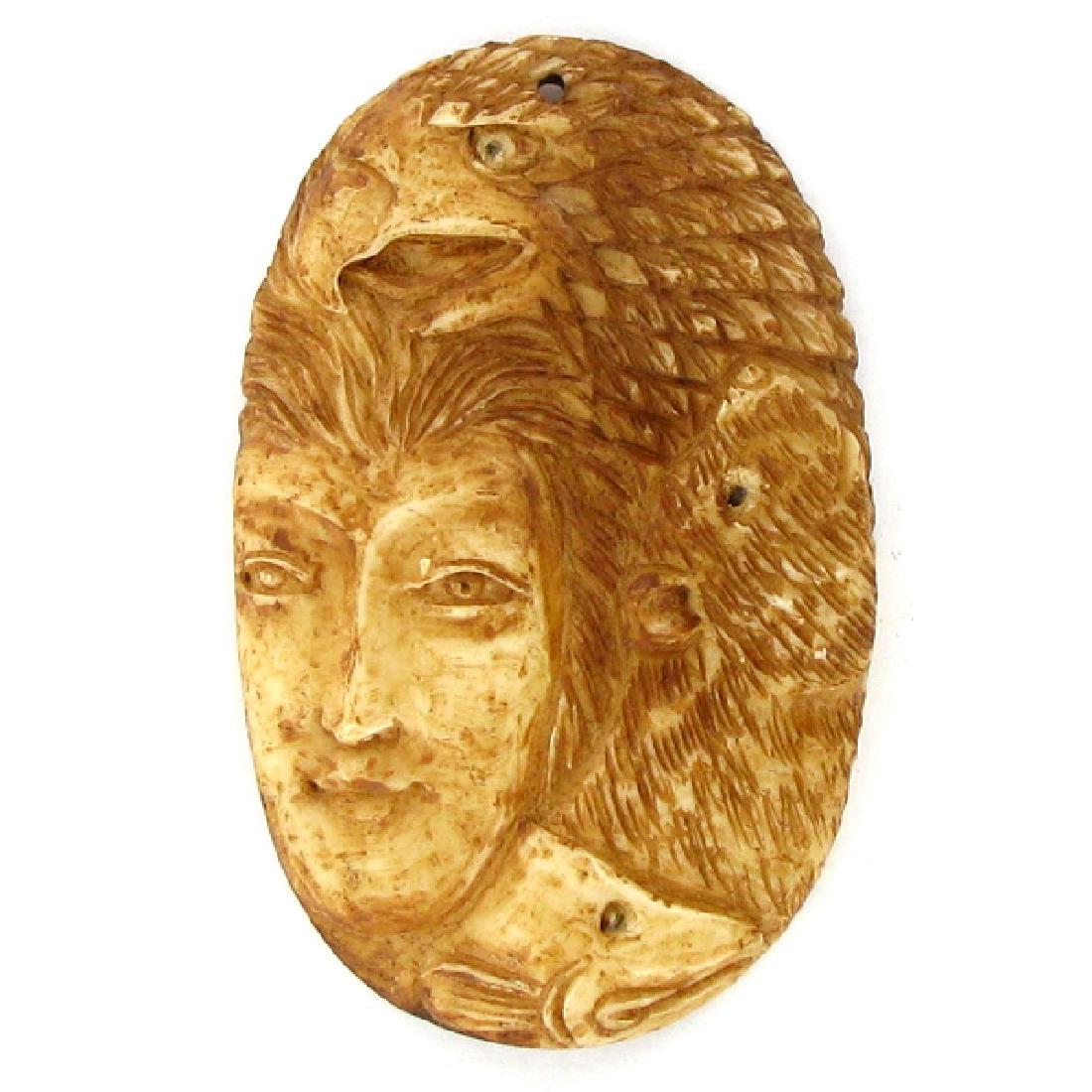 Carved Ox Bone Eagle Pendant: Handcarved and well-crafted; 2"; stock photo, details may vary